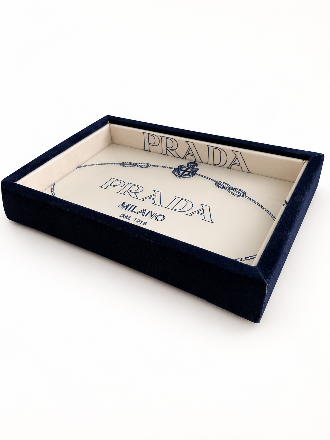 Navy Velvet Decorative Tray with Cream & Blue Interior | Handmade Catchall