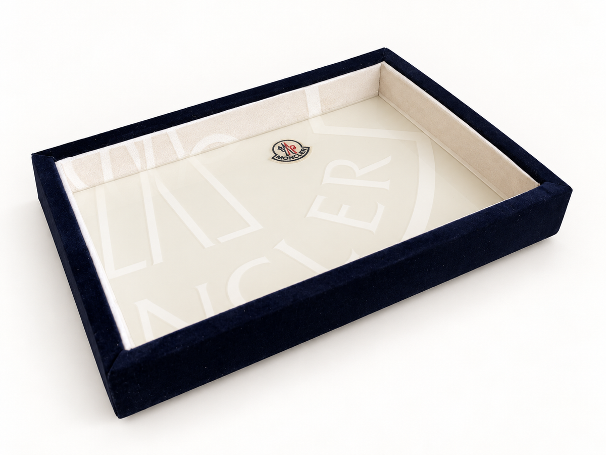Navy Velvet & Cream Decorative Tray | Handmade Upcycled Catchall