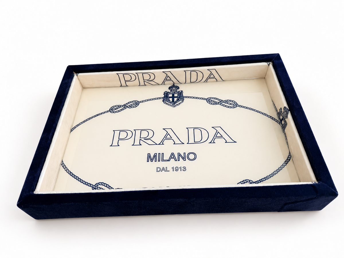 Navy Velvet Decorative Tray with Cream & Blue Interior | Handmade Catchall