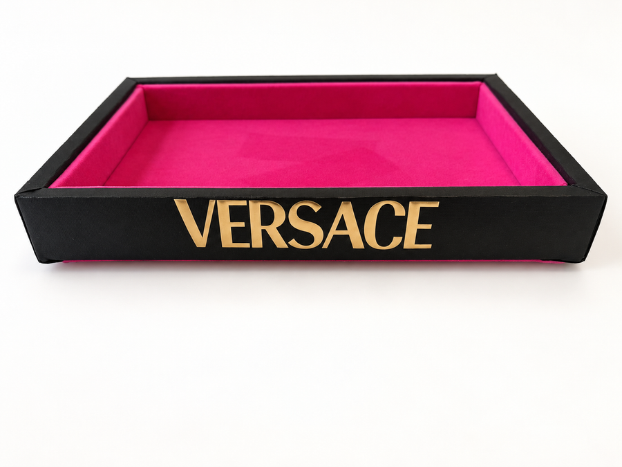Black & Fuchsia Velvet Luxury Catchall Tray | Gold Lettering