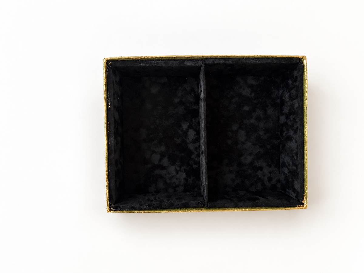 Olive Green & Gold Divided Luxury Catchall Tray | Black Velvet Interior